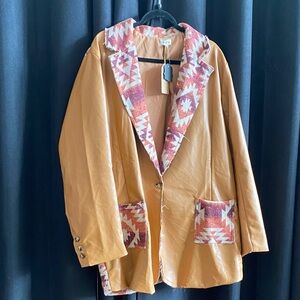 Southwestern Tan Jacket with Patterned Accents